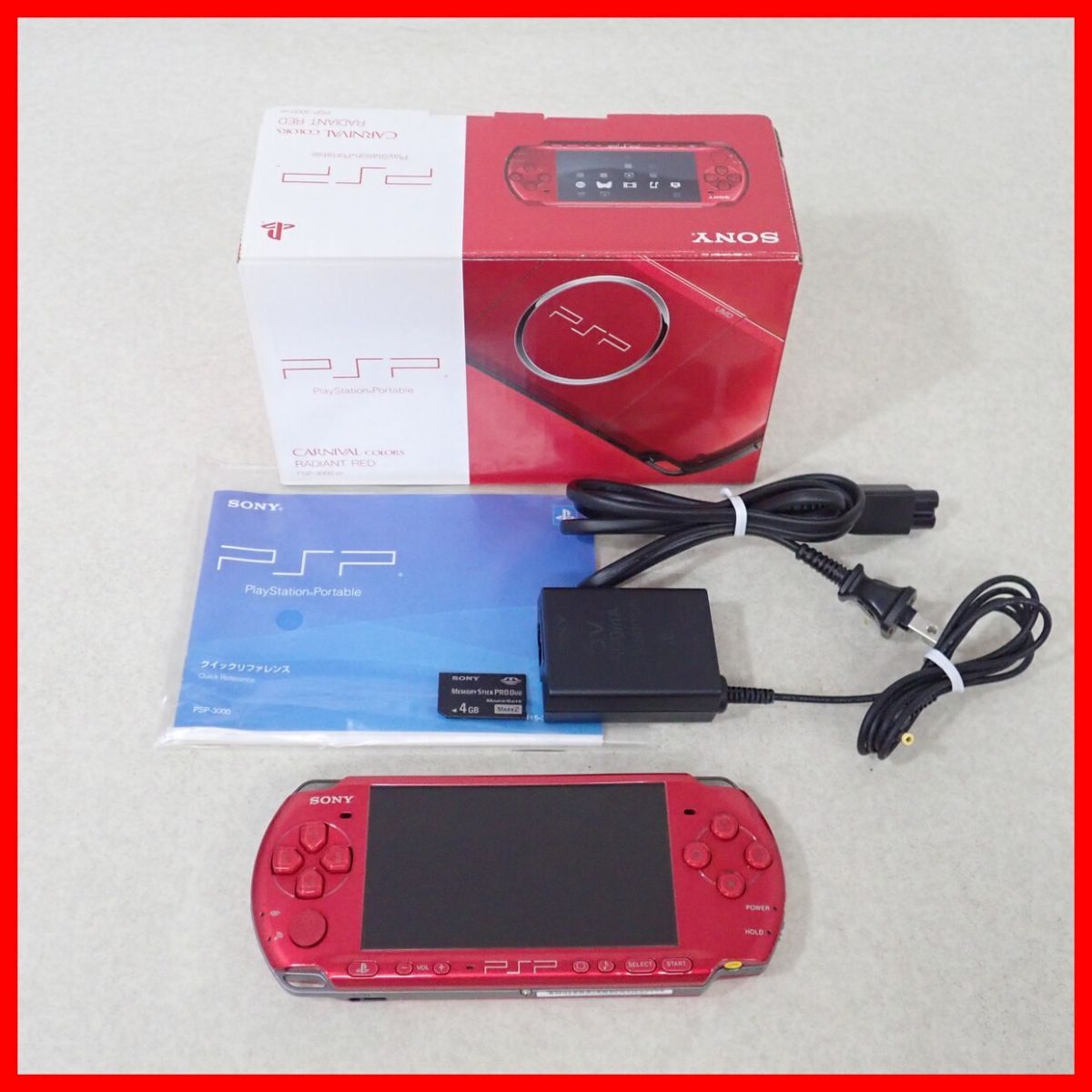 動作品 PSP プレイステーションポータブル 本体 PSP-3000 ラディアント・レッド RADIANT RED ソニー SONY 箱説付 即決【10拍卖