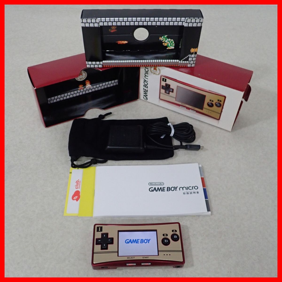 動作品 GBmicro GAME BOY micro ゲームボーイミクロ 本体 OXY-001 ファミコンバージョン 任天堂 Nintendo 箱説付【10拍卖