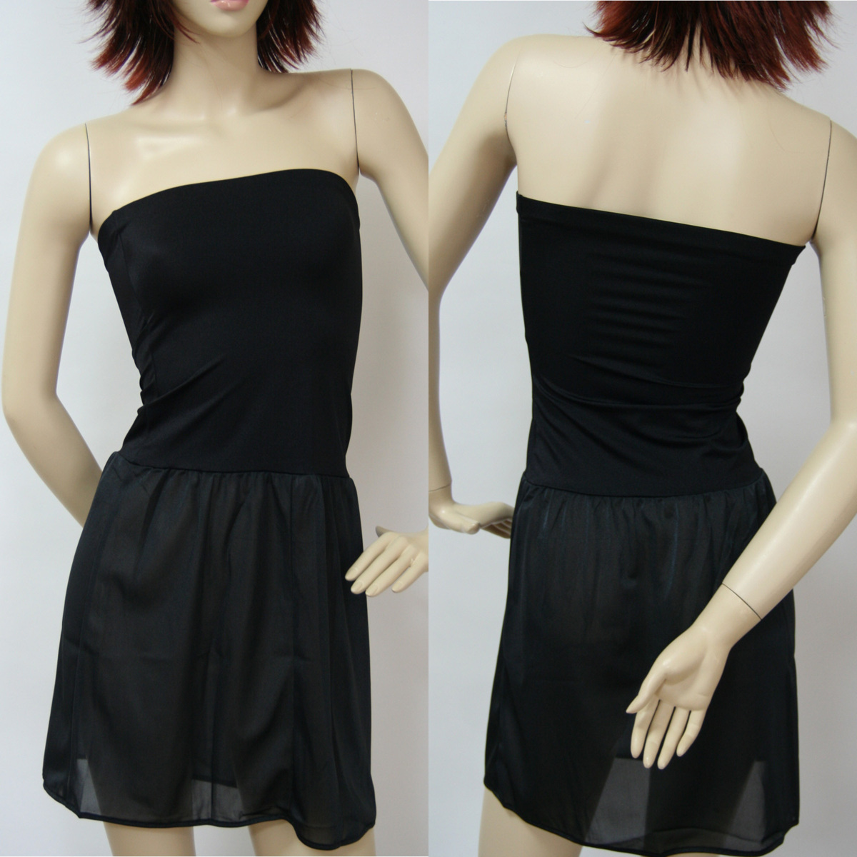 送料無料◆2枚組◆シームレス◆美しいドレープ◆切り替え◆ベーシックなデザイン◆ベアトップスリップ(L-丈:70cm/ブラック)拍卖