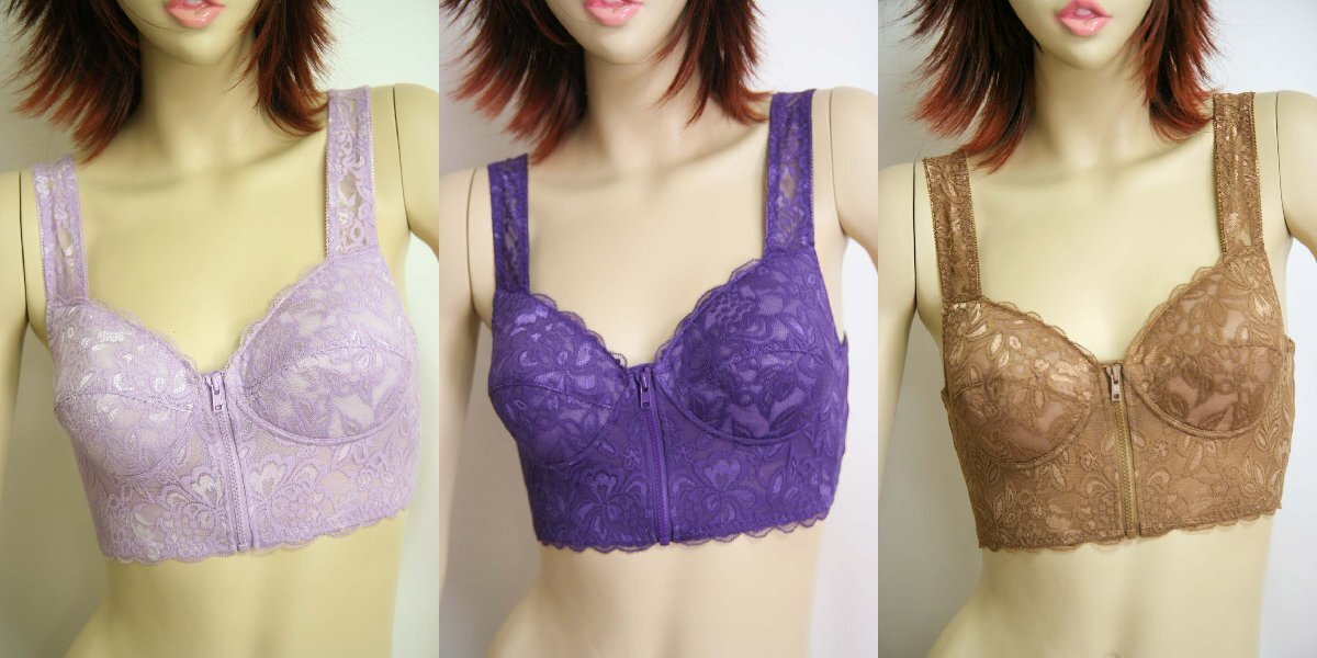 送料無料◆超お得3色組◆綿95%◆前開きタイプ◆立体カップ◆ノンワイヤー◆背筋きれい◆セミロングブラ(M/ラベンダー&パープル&モカ)拍卖