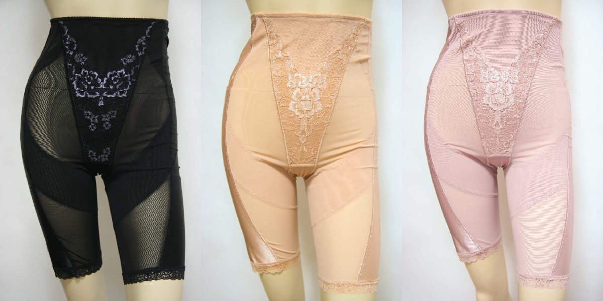 送料無料◆超お得3色組◆お腹押引き締め◆パワーネット◆メッシュ素材◆高級ハイウエスト&ロングガードル(5L/ブラック&ベージュ&ピンク)拍卖