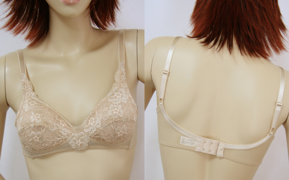 送料無料◆超お得◆2枚組◆丸胸◆パッド付き◆花柄レース◆ボリュームアップブラジャー(B/65/モカベージュ)21966拍卖