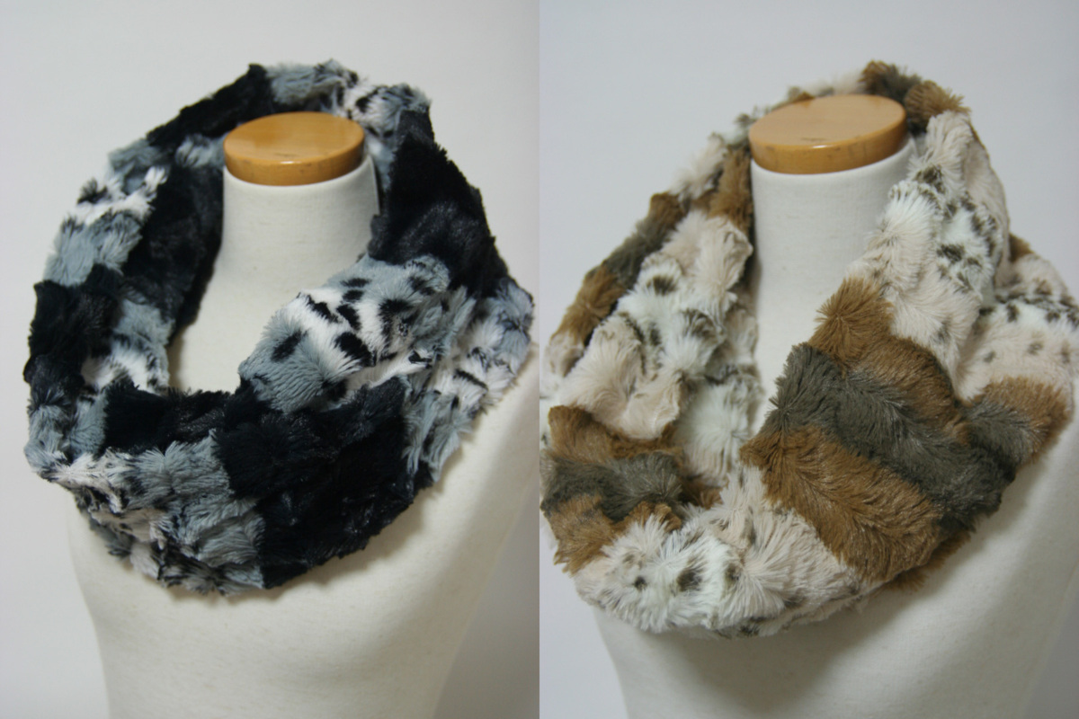 送料無料◆超お得◆2色組◆フェイクファー◆ミンクタッチ◆二重巻き◆グラデーション◆ヒョウ柄ロングスヌード(グレー&ブラウン)3437拍卖
