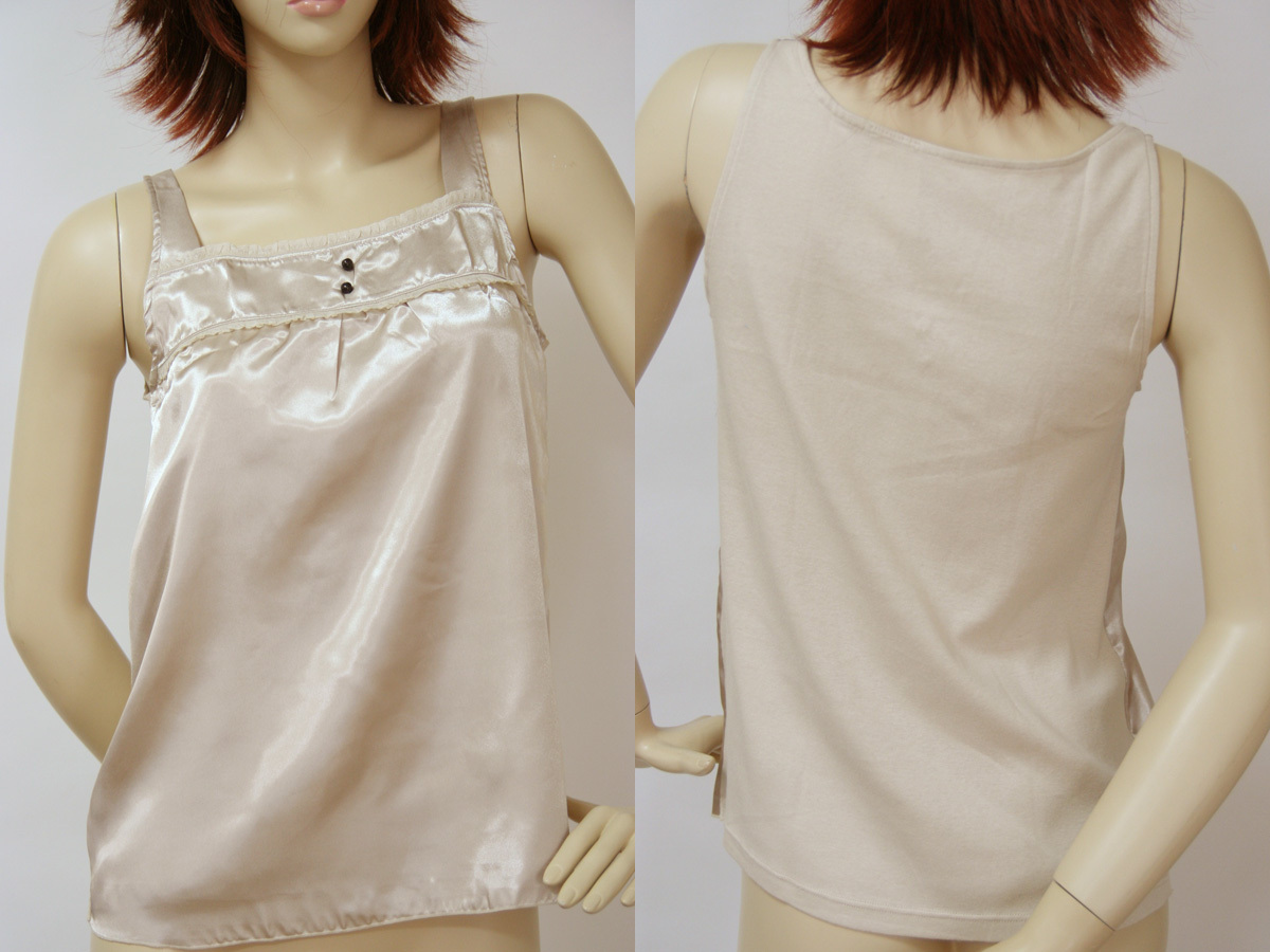 500円~♪お試し価格◆送料無料◆美しいドレープ◆外見せインナー【前身】サテン生地&【後身】綿100%◆ラン型キャミソール(L/シャンパンベ拍卖