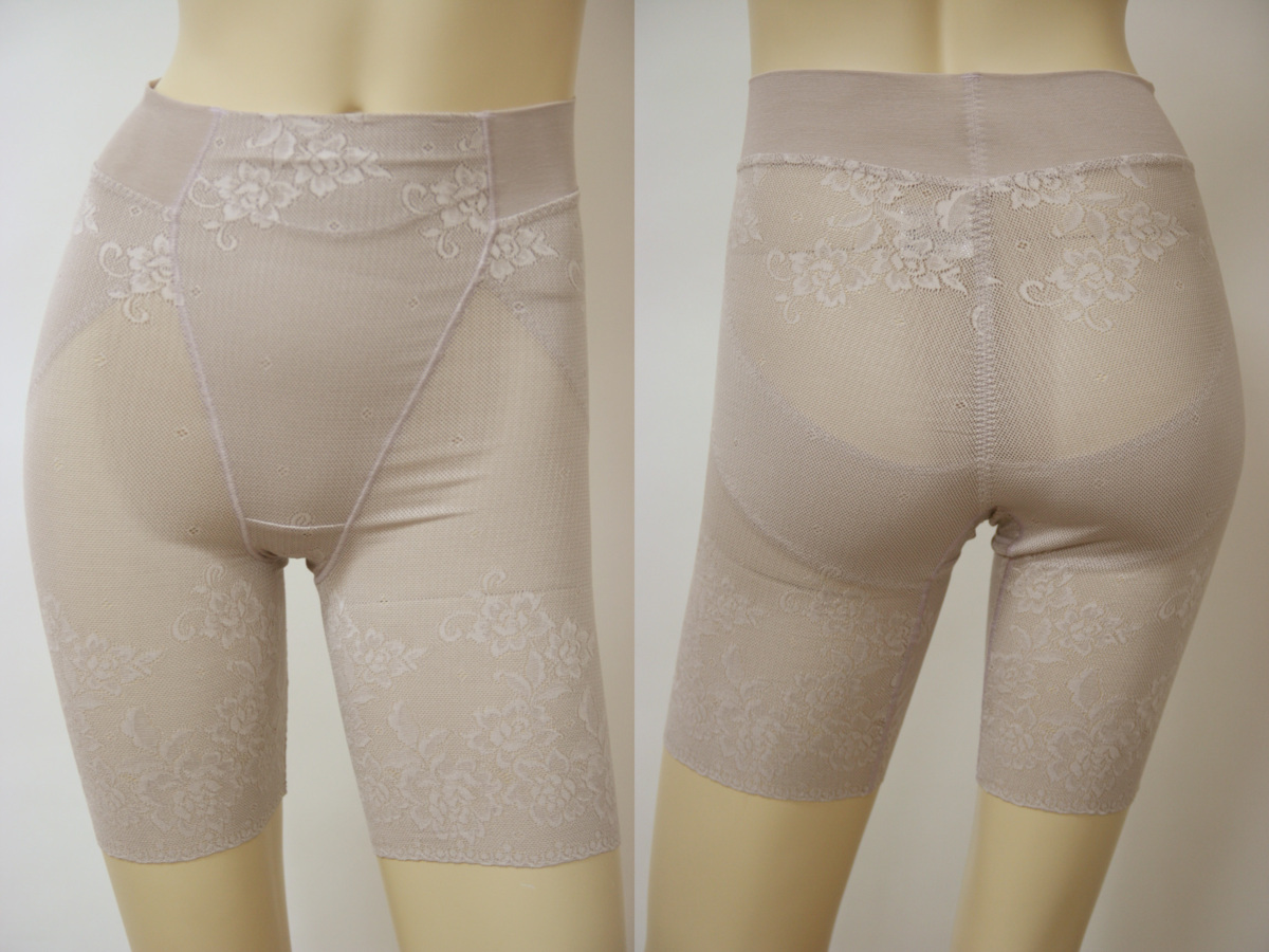 送料無料◆日本製◆綿混◆お腹押さえ&ヒップアップ◆通気性◆薄くて軽い◆柄編み◆メッシュ◆補正力◎ロングガードル(S/グレー)21362拍卖