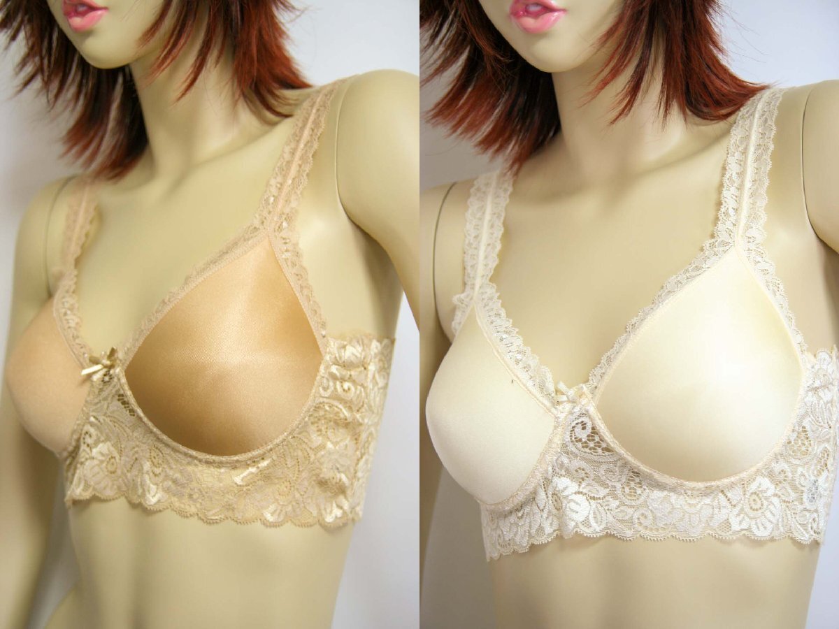 送料無料◆2色組◆立体カップ◆響きにくい◆ふわっふわ柔らか◆ノンワイヤー◆花柄レース◆モールドカップブラジャー(L/ベージュ&クリーム)拍卖
