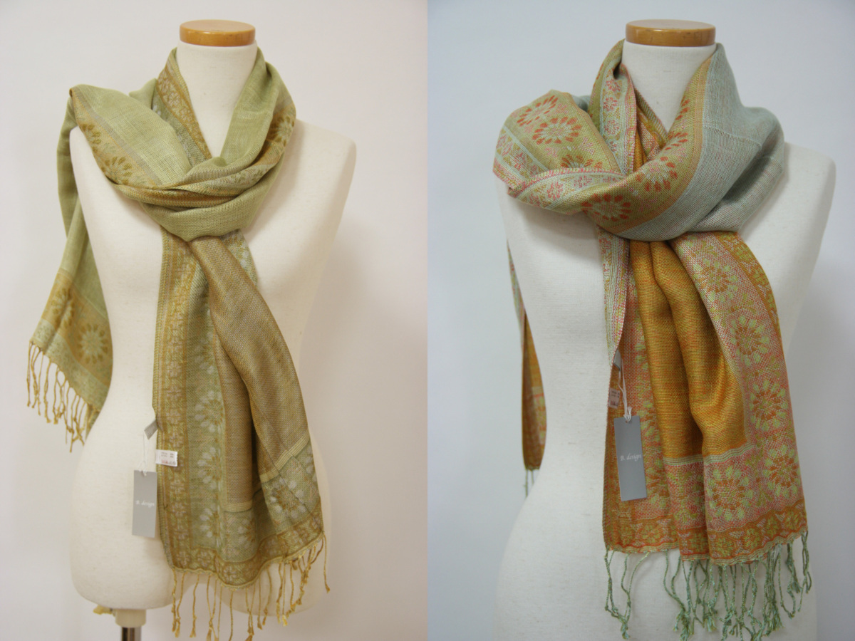 送料無料◆2色組◆通年タイプ◆日焼け&紫外線対策◆ショール◆アジアンテイスト◆ストール(グリーンイエロー&グレーグリーン)120416拍卖