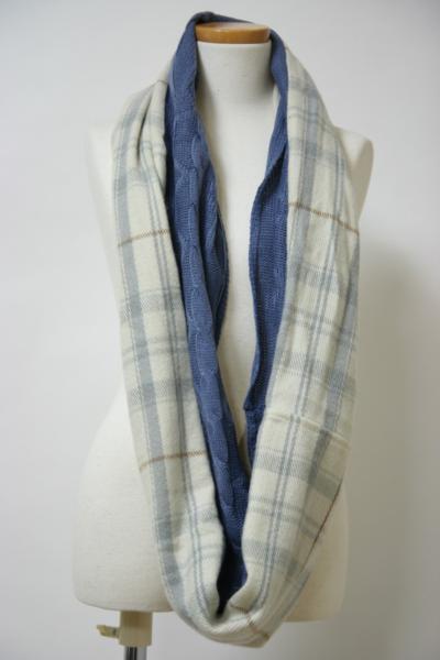 送料無料◆jou jou lier◆チェック柄&ケーブル編み◆豪華絢爛◆男女兼用◆ボリュームスヌード(ブルー)GMF7130拍卖