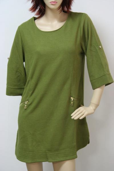 送料無料◆francaise◆ベルーナ(BELLUNA)◆綿混素材◆鹿の子切り替◆チュニック(M/グリーン)拍卖