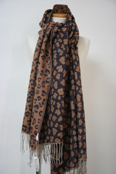 送料無料◆jou jou lier◆豹柄◆レオパード柄◆大判ショール◆ひざ掛け◆マフラー(ブラウン)GMF7003/7009拍卖