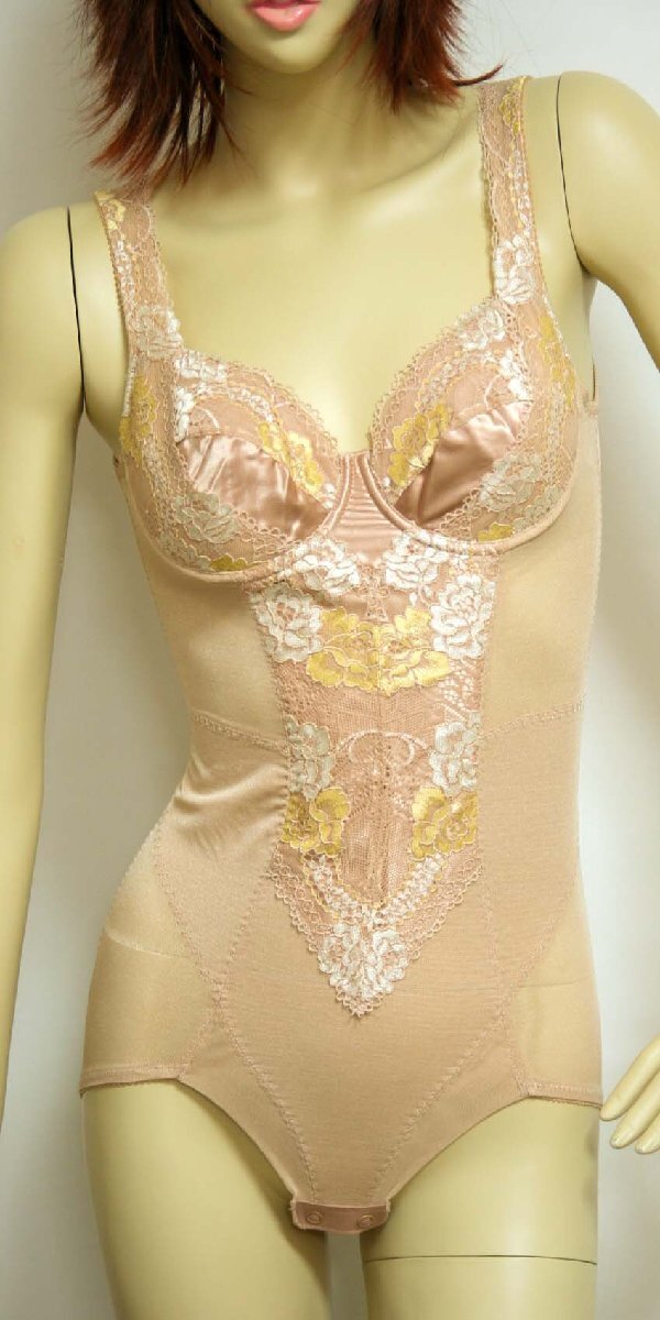 送料無料◆薄軽メッシュ◆サイドパネル◆バスト寄せ上げボディスーツ(A/75M/スキンベージュ)◆通気性抜群◆パワーネット◆補正下着◆拍卖
