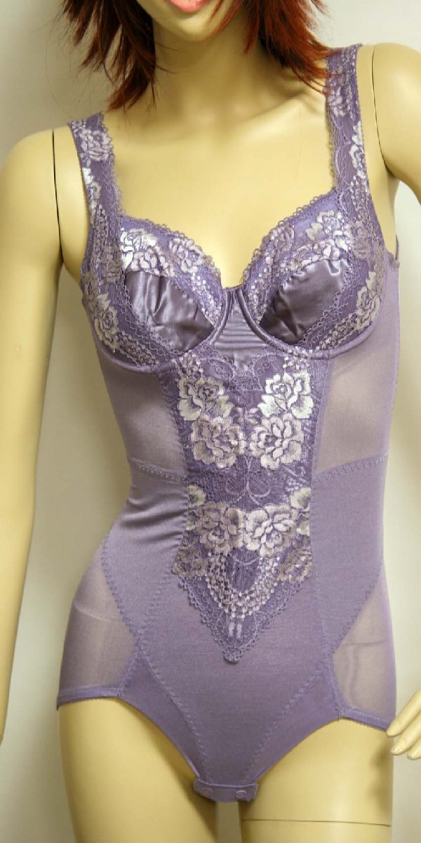 送料無料◆薄軽メッシュ◆サイドパネル◆バスト寄せ上げボディスーツ(B/70M/パープルラベンダー)◆通気性抜群◆パワーネット◆補正下着◆拍卖