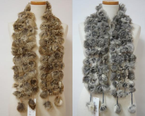 送料無料◆超お得◆2色組◆4連ボンボン◆ふわふわ◆天然素材◆ナチュラルカラー◆ラビットファーマフラー(ベージュ&グレー)拍卖