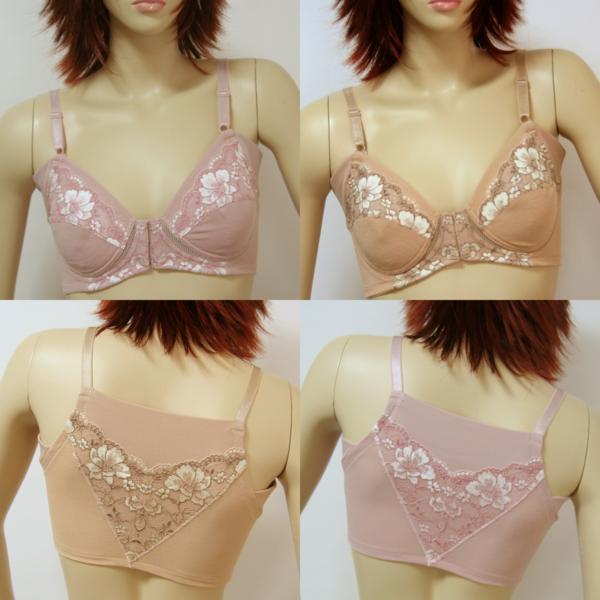 送料無料◆超お得◆2色組◆綿混素材◆吸汗パッド付き◆フロントホック◆ノンワイヤー◆背中&脇すっきり◆汗取りブラ(B/85/ピンク&ベージュ)拍卖