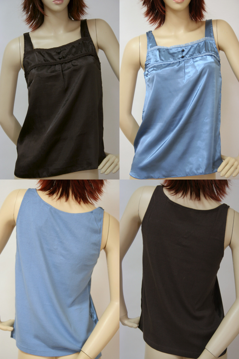 送料無料◆2色組◆【前身】サテン生地&【後身】綿100%◆ラン型キャミソール(L/ダークブラウン&ペールブルー)◆美しいドレープ◆摩擦防止拍卖