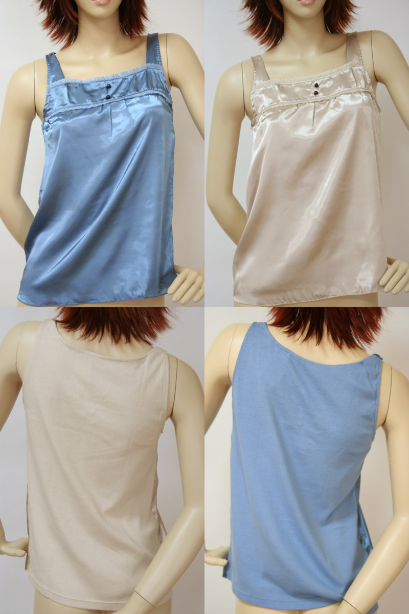 送料無料◆2色×3組◆【前身】サテン生地&【後身】綿100%◆ラン型キャミソール(L/ペールブルー&シャンパンベージュ)美しいドレープ◆摩擦防拍卖