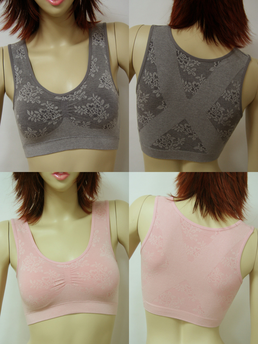 送料無料◆超お得◆2色×2枚組◆美ラインバスト◆綿混素材◆着心地重視派◆モールドカップ◆ゆったりソフトブラジャー(M~L/グレー&ピンク)拍卖