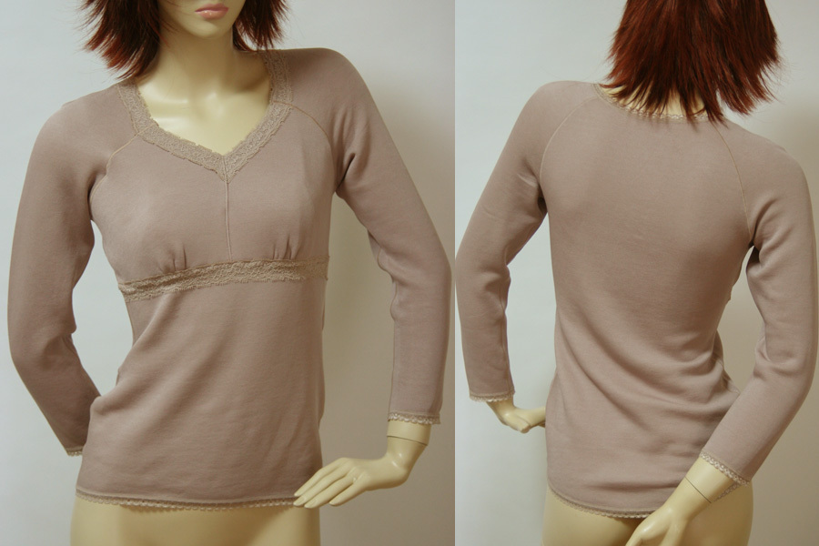 送料無料◆超お得◆2枚組◆安心と信頼の【日本製】裏起毛あったか長袖インナー(LL/ベージュ)◆ブラカップ付き◆防寒対策肌着◆極上の肌触拍卖