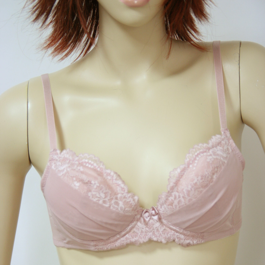 送料無料◆Wパッド効果◆バストアップ◆寄せ上げサイドパネル◆ワイヤー入り◆ボリュームアップブラジャー(A/65/グレイッシュピンク)89627拍卖
