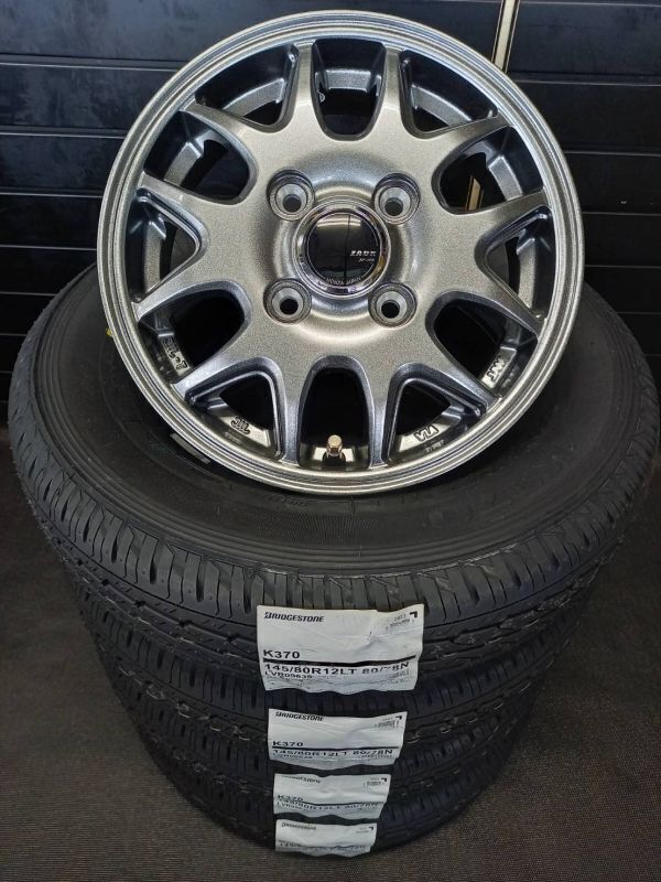 キャリー【2025年製】ブリヂストン K370 145/80R12 80/78+JP205 4本総額 44000円 タイヤ+アルミホイール 4本セット JWL-T規格拍卖