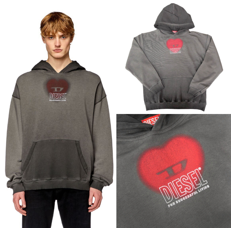 定価36300円◆DIESEL◆ヴィンテージ加工 オーバーサイズ スウェットパーカー◆ヴィンテージブラック ディーゼル Mサイズ◆ハートロゴ拍卖