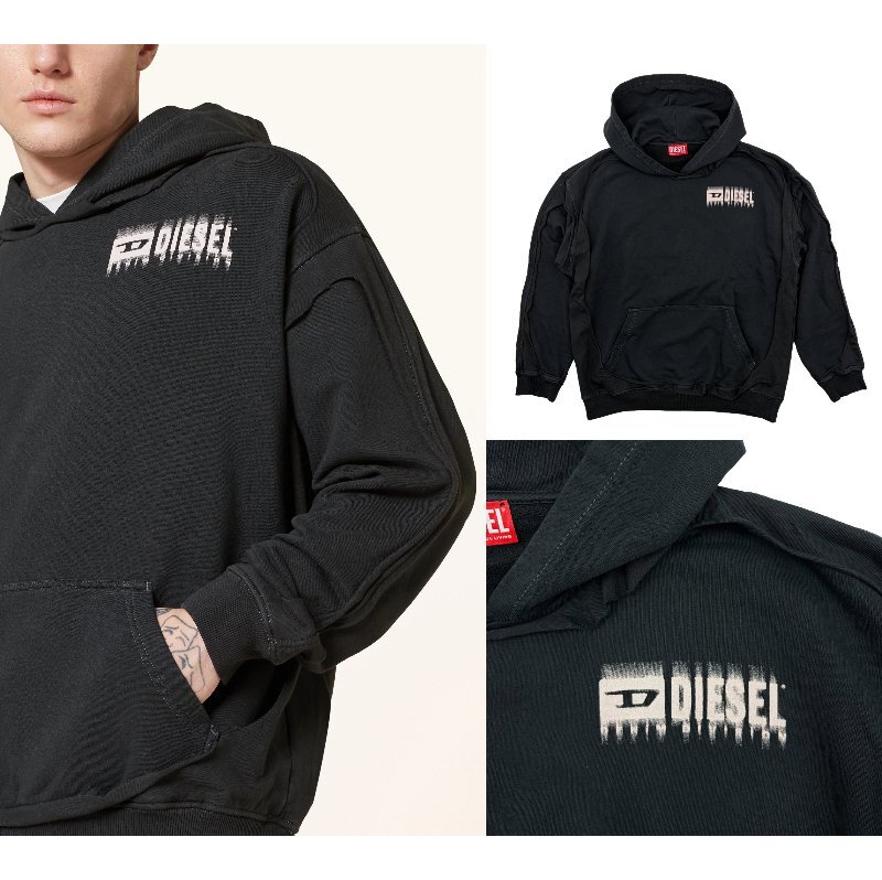 【サイズ選択】新品■DIESEL■ヴィンテージ加工オーバーサイズ スウェットパーカー■ディーゼル■ S-Boxt-Hood-DBL■ブラック拍卖