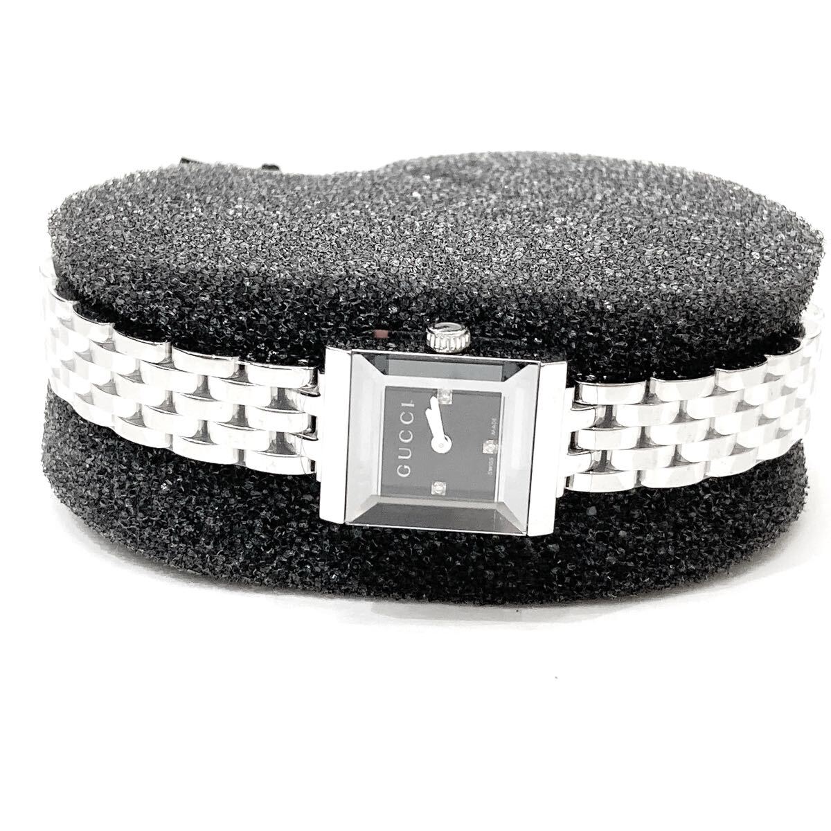 未使用品 GUCCI Gフレーム 3P ダイヤ レディース YA128507 ブラック文字盤 クオーツ 腕時計 alp拍卖