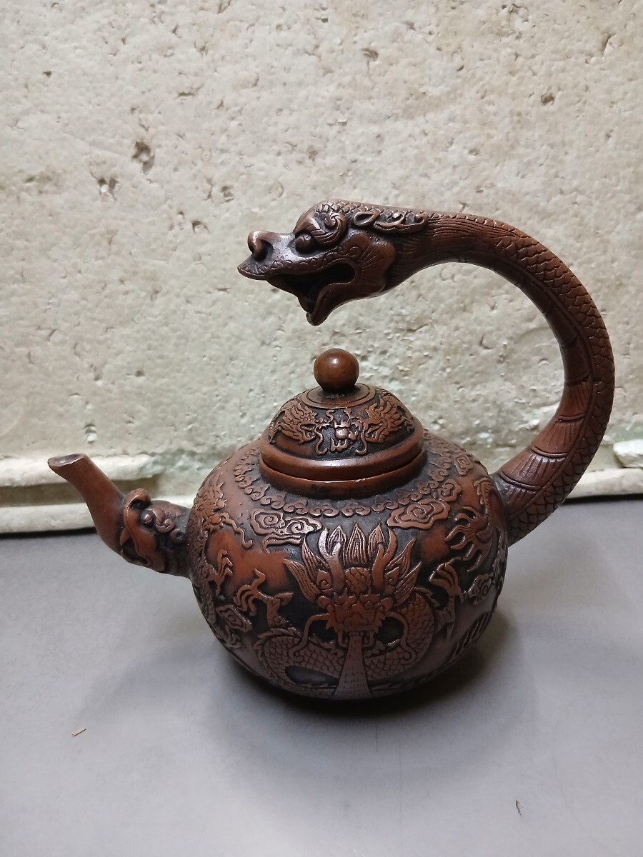 置物 旧家収蔵 時代物 銅製 龍 銅瓶 古い拍卖