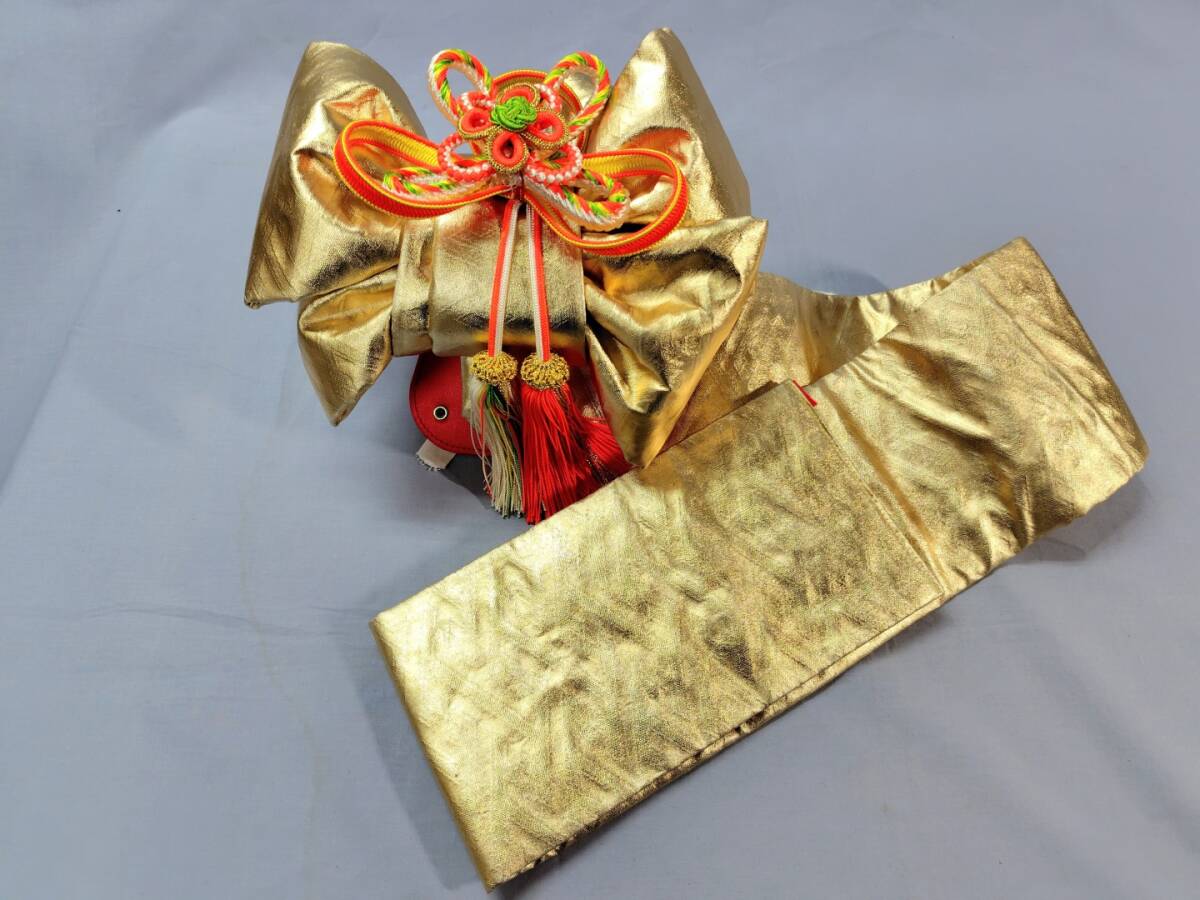〇結び帯 ① 作り帯 七五三 子供用 女の子 昭和レトロ 金箔剥離箇所あり〇拍卖