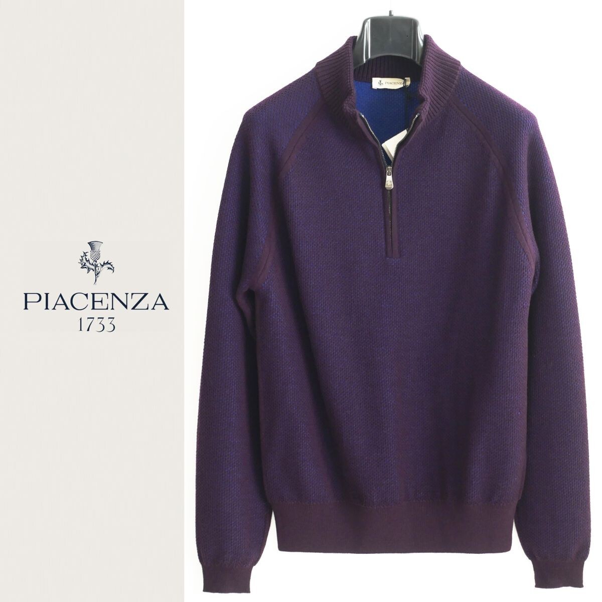 dt028●50●新生PIACENZAピアチェンツァ●上質ヴァージンウールハニカムニット●ハーフジップセーター拍卖