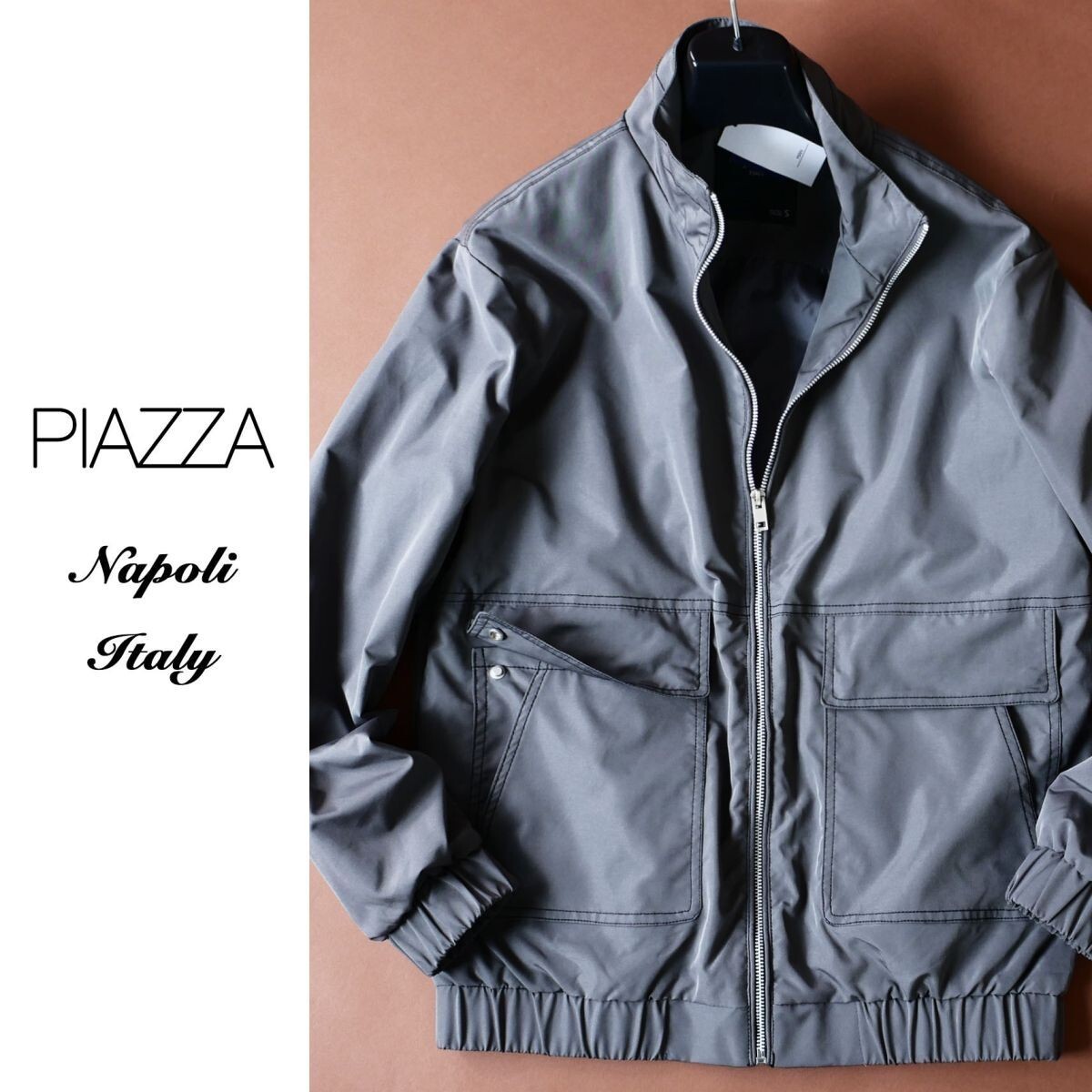pi181●イタリア ナポリ街着ブランド●デザインジップブルゾン●裏生地付●M拍卖