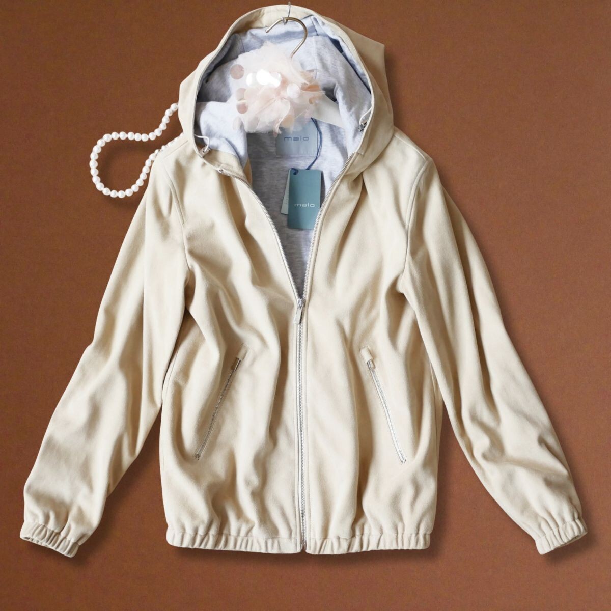 終了日午後6時迄ご入札●dp416●プレフォール/レディース《maloマロ》/本革フーデッドジャケット/しっとりソフト/38/ベージュ系拍卖