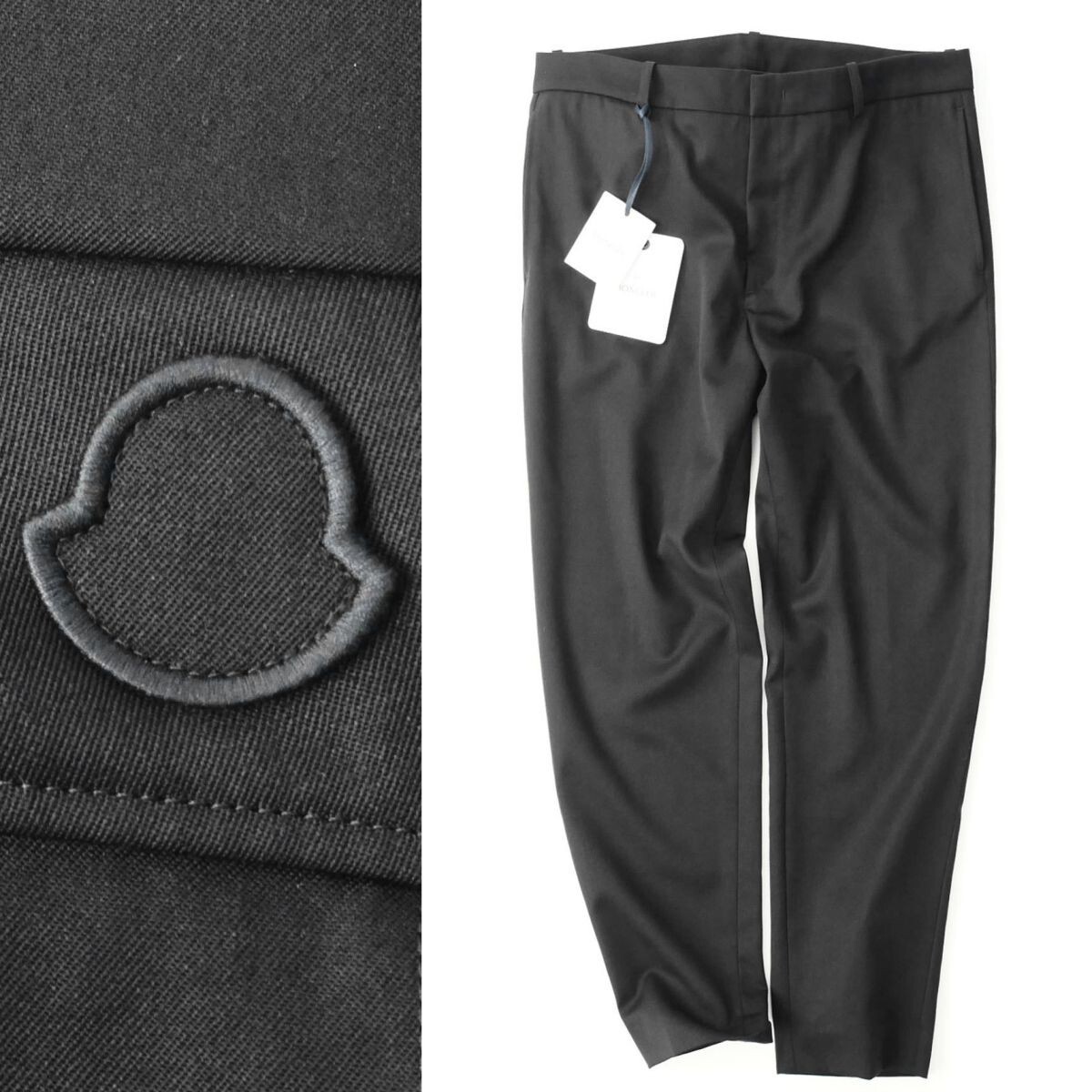 終了日午後6時迄ご入札●dr256●50●MONCLERモンクレール●刺繍ロゴ付●冬に役立つテーパードシルエットパンツ●黒●メンズ拍卖