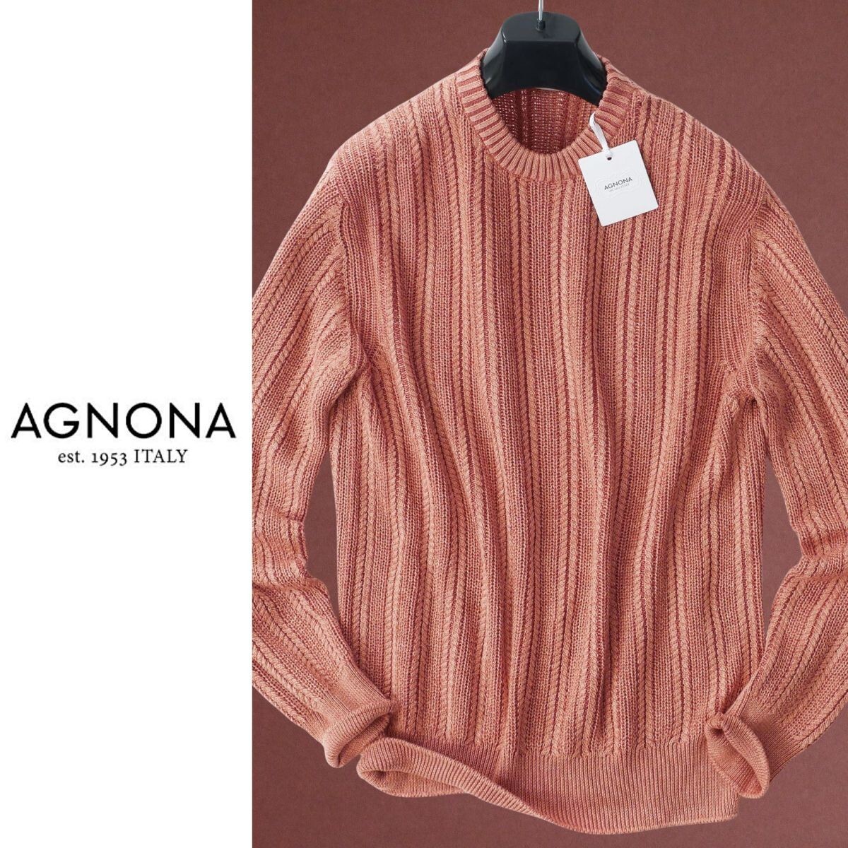 終了日午後6時迄ご入札●dr298●L●最高峰AGNONAアニオナ●カシミヤコットンシルク●スプリングニットセーター●メンズ●拍卖