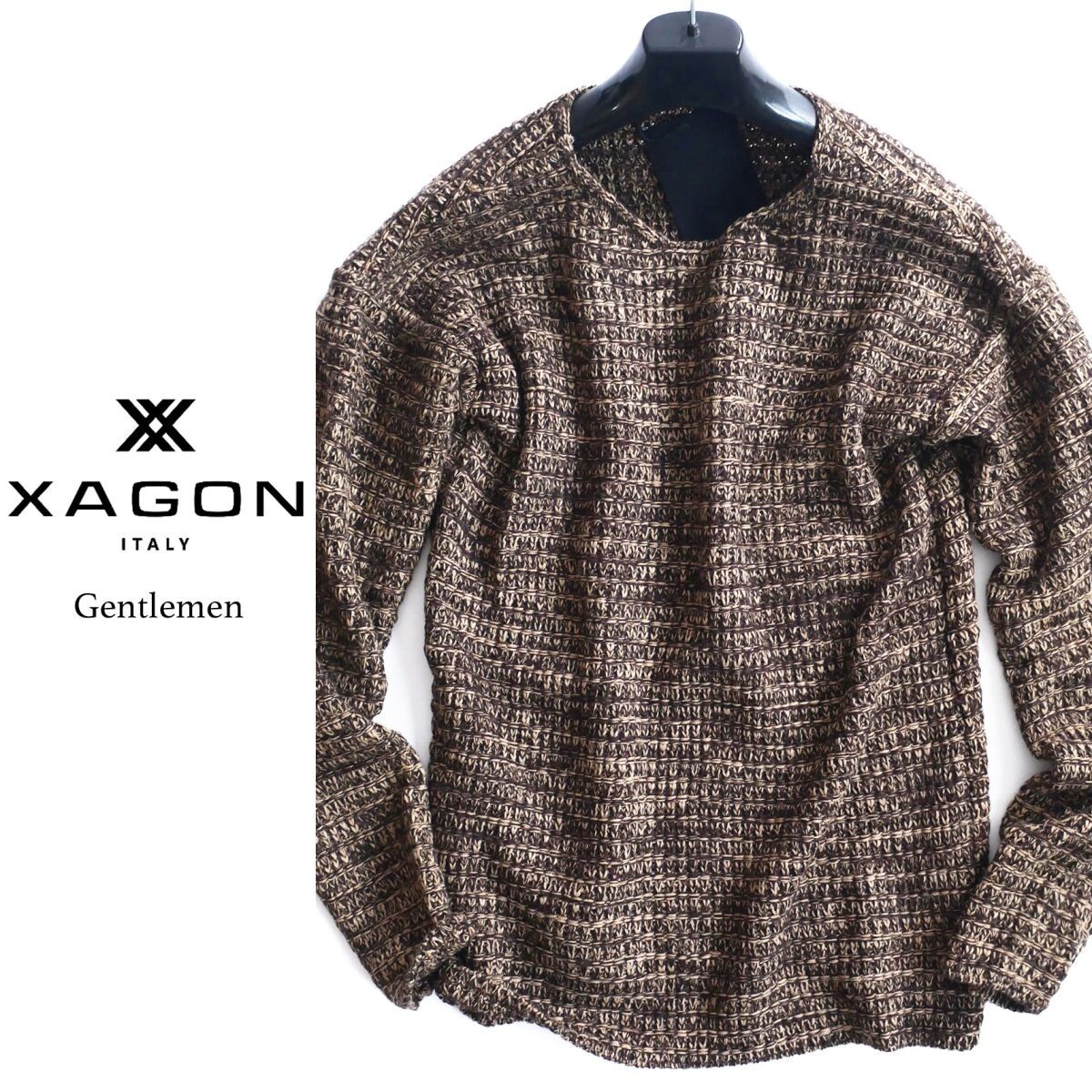 終了日午後6時迄ご入札●dt067●L●XL●XXL●選択可●アルパカ入り芸術編み●25-26秋冬●エクサゴン・イタリー●ラウンドネックセーター拍卖