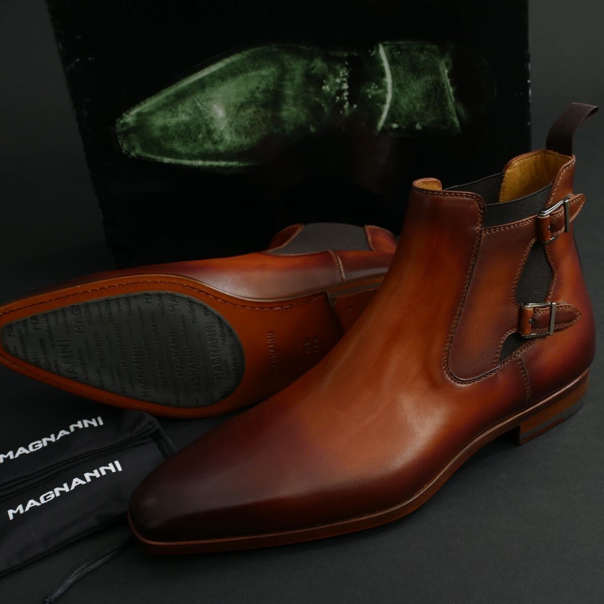 終了日午後6時迄ご入札●dt161●40●MAGNANNIマグナーニ●ハンドパティーヌ●ダブルモンクレザーブーツ●マッケイ製法拍卖