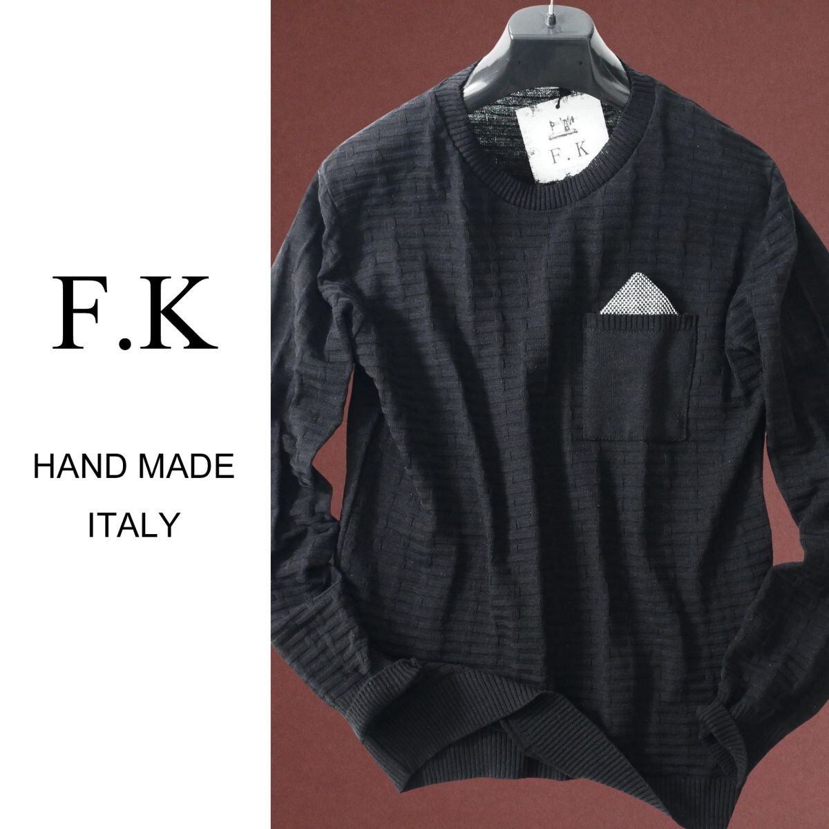 dn404●フィレンツェの街着ブランド●コットン混デザインニットトップス●イタリア製●L拍卖