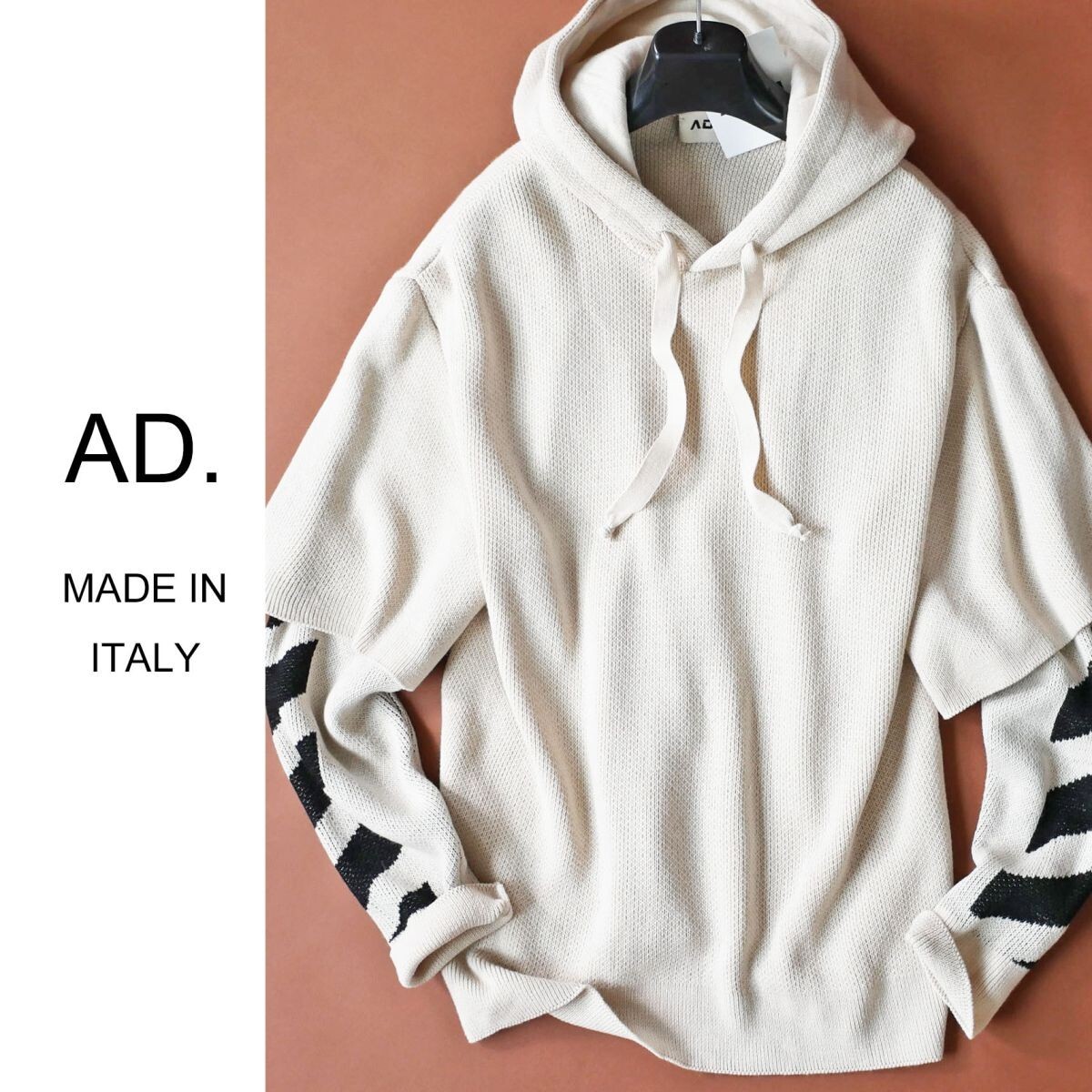 dr082●M●L●選択可●ミラノの街着ブランド●AD.メイドインイタリー●今季●袖レイヤード●ゆったりパーカーニットセーター拍卖