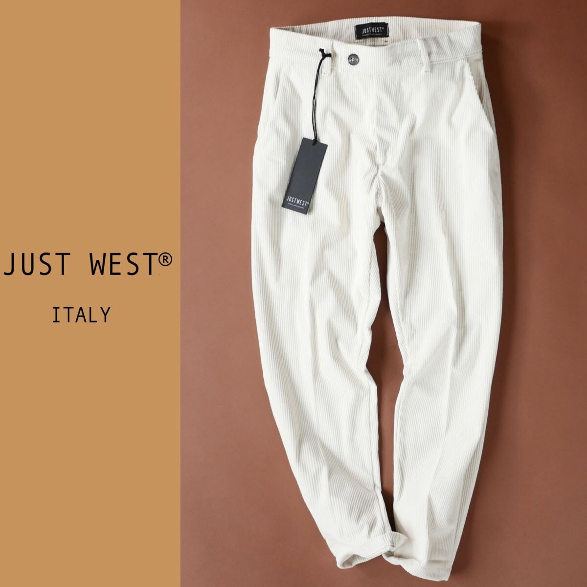 dr123●S●L●選択可●「JUST WEST(ジャストウエスト)」●イタリア製●ベルテッドテーパードパンツ●メンズ拍卖