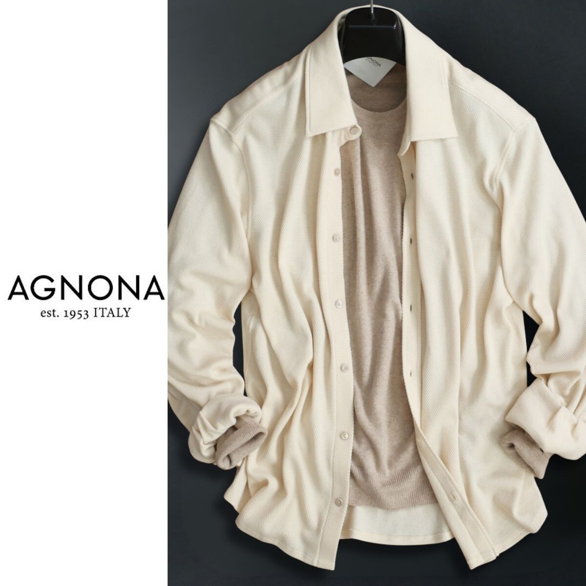 dr292●48●プレフォール●最高峰AGNONAアニオナ●コットンカシミヤ●プレミアムロングスリーブシャツ●メンズ拍卖