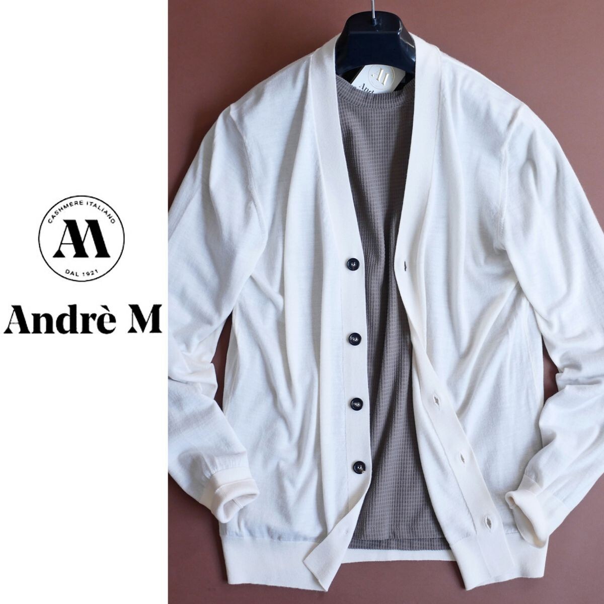 dr348●プレフォール●イタリア製熟練ブランド「アンドレ M.」●シルクカシミヤ入り●ハイゲージニットカーディガン●50拍卖