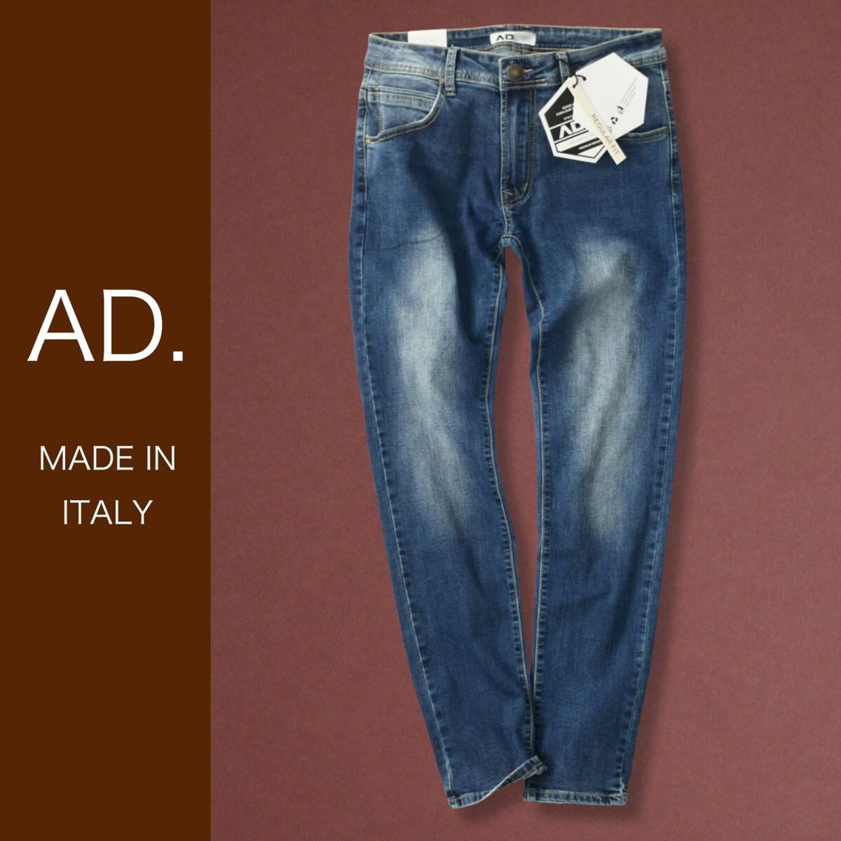dr372●44●46●48●50●52●54●56●選択可●ミラノの街着ブランド●AD.メイドインイタリー●テーパードデニムパンツ拍卖