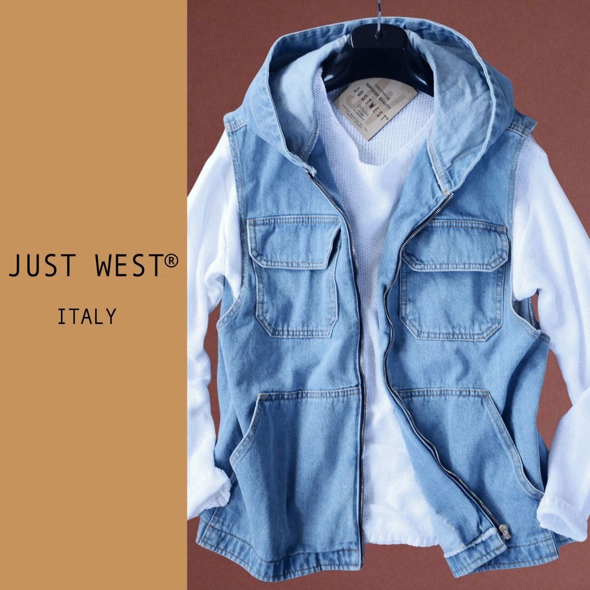 dr391●M●L●選択可●プレフォール●イタリアの街着ブランド●スタイリッシュ●フーデッドデニムジレジャケット拍卖