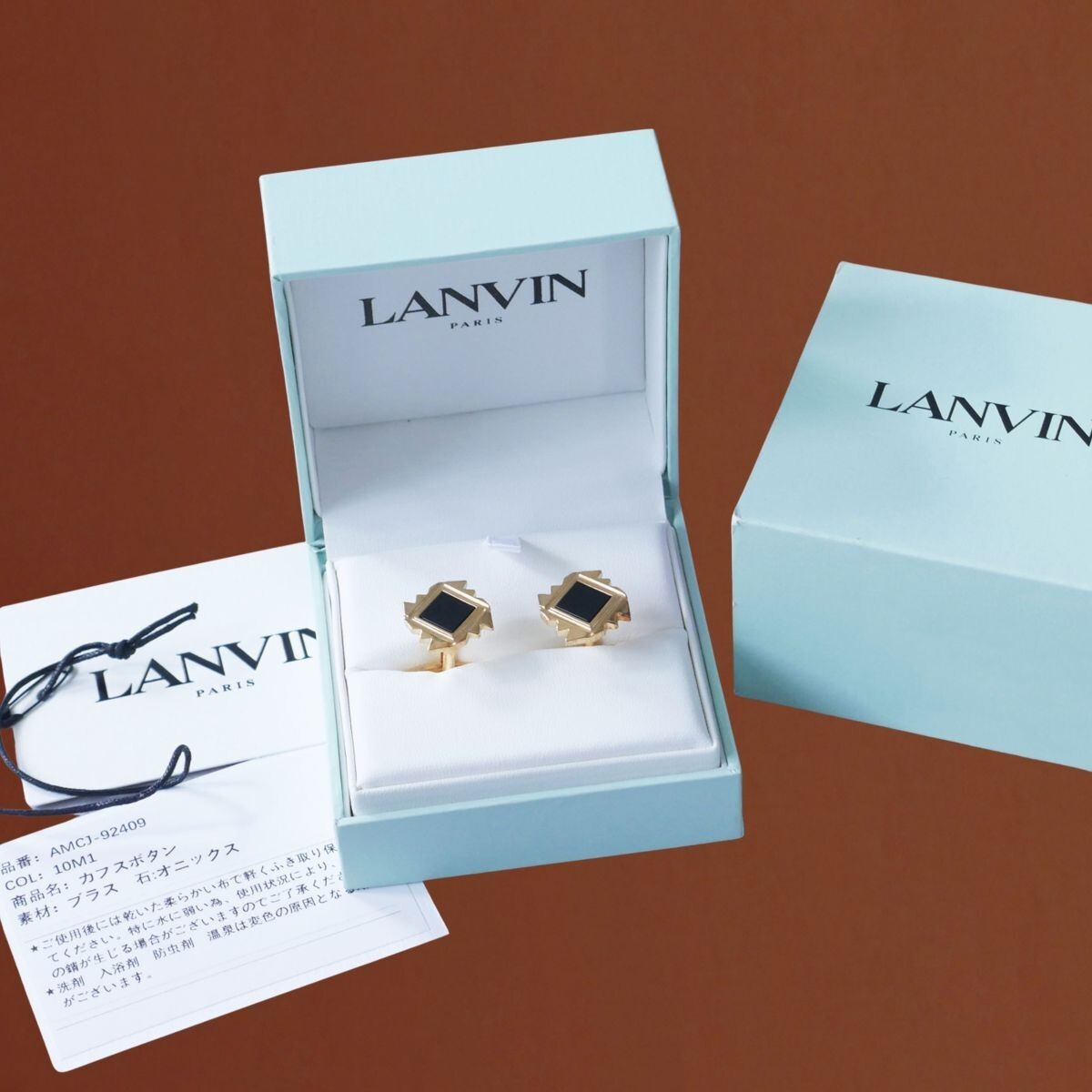 dr549●フランスの名門ブランドLANVIN(ランバン)●天然オニキス鏡面仕上げ●カフリンクス拍卖