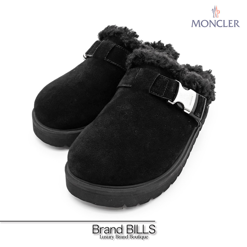未使用品 MONCLER モンクレール MON MULE モンミュール ボアミュール ムートン レディース アパレル スウェード ブラック 4C70500拍卖