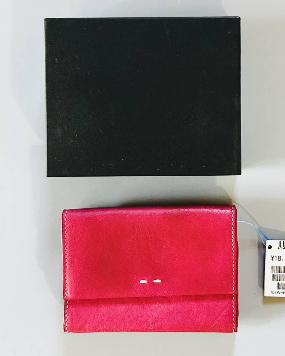 木の庄帆布(kinoshohampu)「三つ折りレザーウォレット(COLOR: PINK)」(未使用品)拍卖