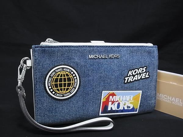 ■新品同様■ MICHAEL KORS マイケルコース ジェット セット トラベル デニム 二つ折り 財布 ウォレット レディース ブルー系 BM9659拍卖