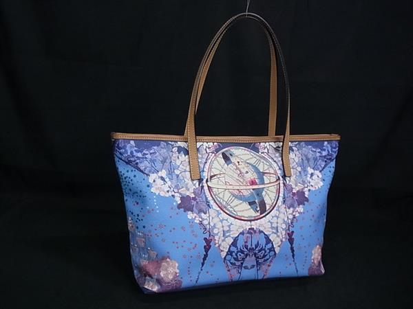 1円 ■美品■ ETRO エトロ 地球儀 PVC×レザー ハンドバッグ トート 肩掛け レディース ブルー系 FU4847拍卖