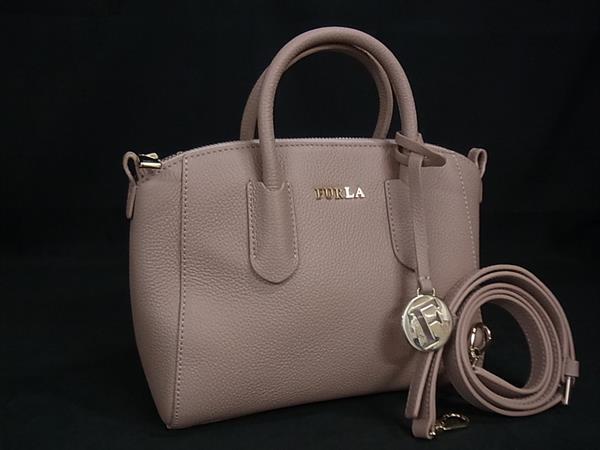 1円 ■極美品■ FURLA フルラ レザー テッサ 2WAY クロスボディ ハンドバッグ ショルダー 斜め掛け レディース ピンクベージュ系 FU4911拍卖