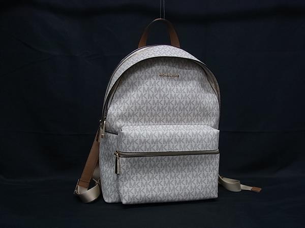 1円 ■新品同様■ MICHAEL KORS マイケルコース PVC×レザー リュックサック バックパック デイパック アイボリー系×ブラウン系 FU5087拍卖